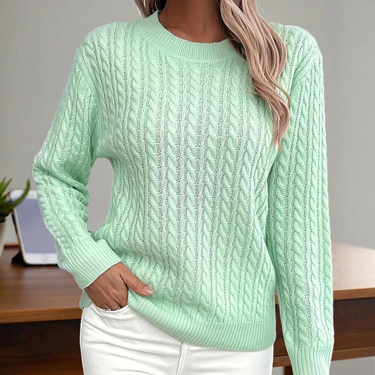 Women's Textured Long Sleeve Sweater Crewneck Pullover Dressy Casual Fall