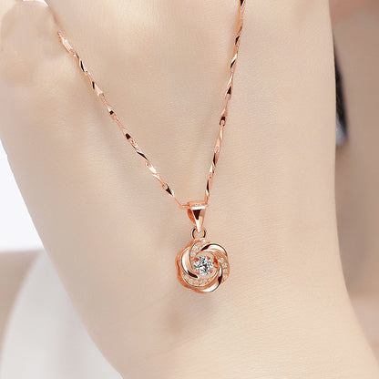 S999 Pure Silver Beating Heart Necklace Female Clavicle Chain