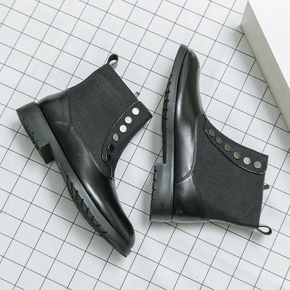 Casual Men's Leather Shoes Cloth Stitching High Top Wild British Martin Casual Men's Leather Shoes