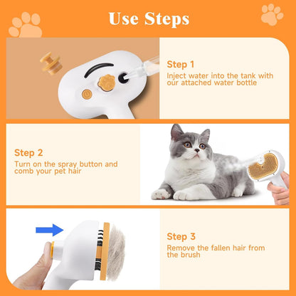 Universal Pet Steam Brush For Cats And Dogs 3-in-1 Spray Hair Removal Comb With Waterless Shampoo