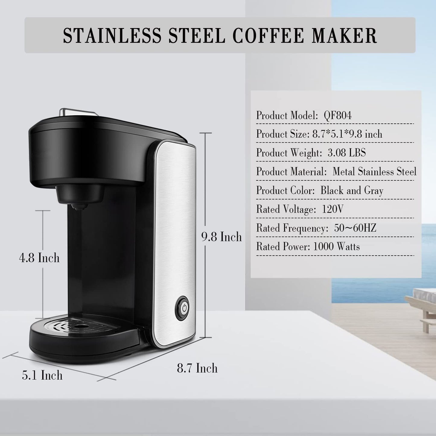 Coffee Maker  Classic Metal Single Serve Coffee Maker With One Button Operation And Auto Shut-Off For 355.0 Milliliter Capacity