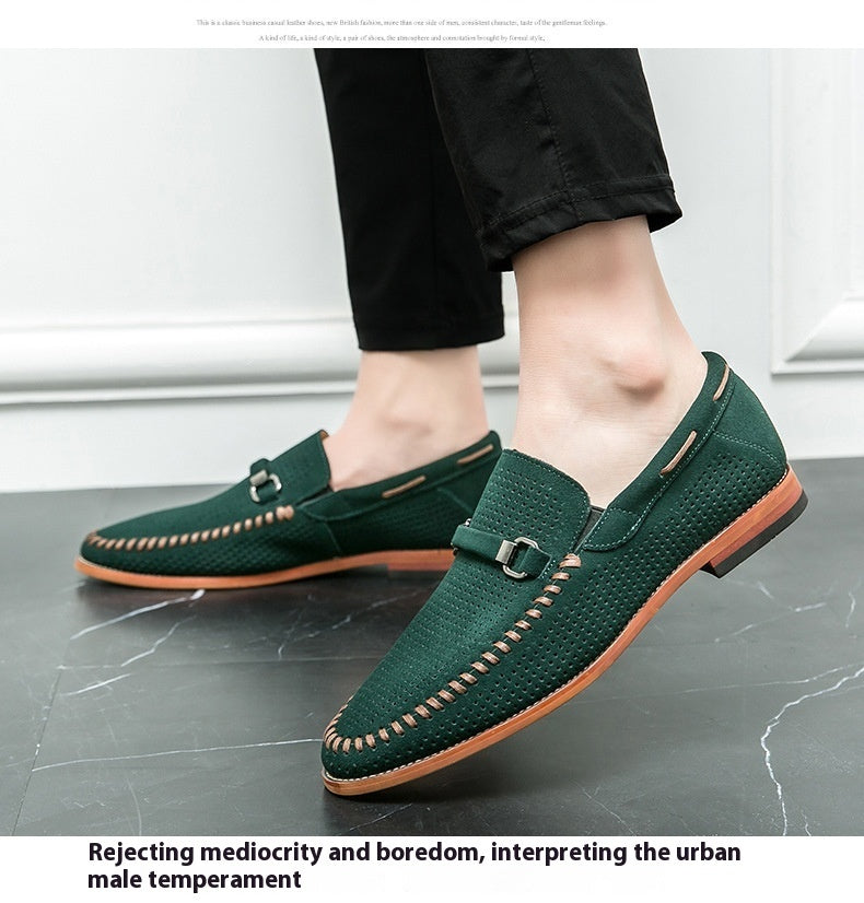 Breathable Slip Shoes Punching Breathable Slip On Leather Shoes British