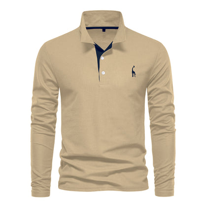Long Sleeve Polo Collar  shirt Men's Fashion Casual Polo Collar Deer Embroidered Long Sleeve