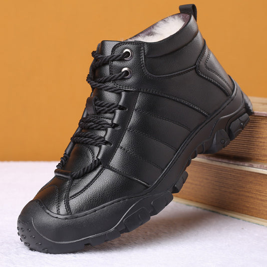 Leather Shoes Warm Men's Outdoor Mountaineering Plush Leather Shoes