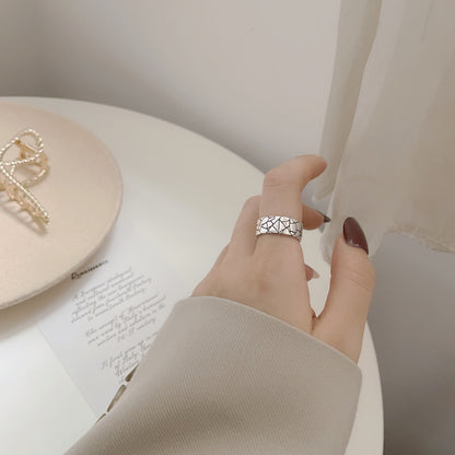 Wide Face Stone Crackle Ring 925 Sterling Silver - sumet.shop