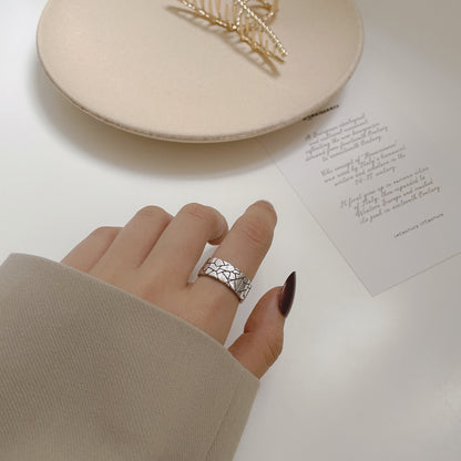 Wide Face Stone Crackle Ring 925 Sterling Silver - sumet.shop