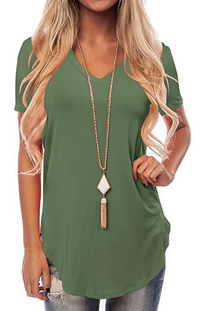 V-Neck Short Sleeve T-Shirt Tuxedo Loose T-Shirt