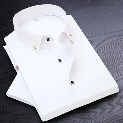 High Quality Non-ironing Men Dress Shirt Short Sleeve New Solid Male Clothing Fit Business Shirts White Blue Navy Black Red - sumet.shop