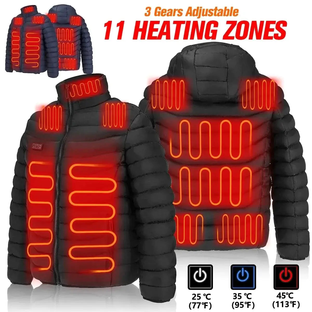 Men Winter Warm USB Heating Jackets Smart Thermostat Pure Color Hooded Heated Clothing Waterproof  Warm Jackets - sumet.shop