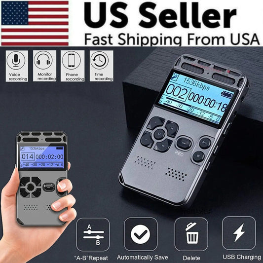 Voice Recorder Dictaphone MP3 Player 64GB Rechargeable LCD Digital Audio Sound - sumet.shop