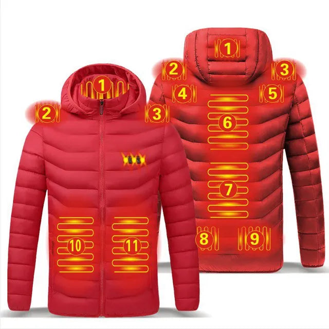 Men Winter Warm USB Heating Jackets Smart Thermostat Pure Color Hooded Heated Clothing Waterproof  Warm Jackets - sumet.shop