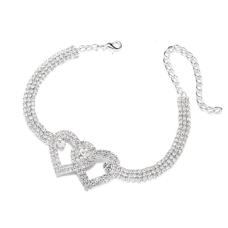 Double Heart Anklet Bracelet Love Barefoot Chain Bling Crystal Ankle Bracelet US - sumet.shop