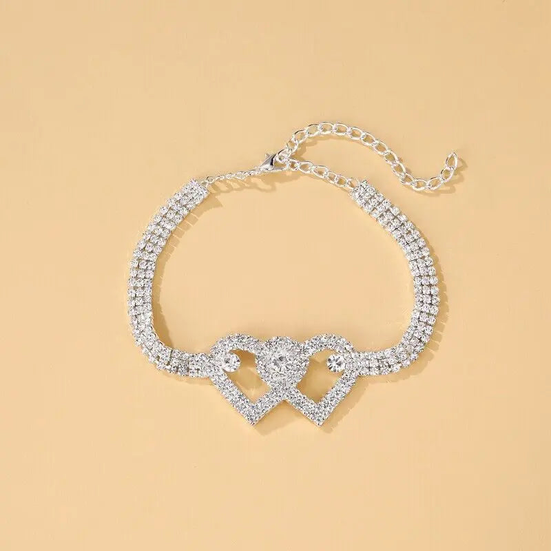 Double Heart Anklet Bracelet Love Barefoot Chain Bling Crystal Ankle Bracelet US - sumet.shop