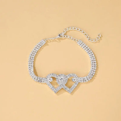 Double Heart Anklet Bracelet Love Barefoot Chain Bling Crystal Ankle Bracelet US - sumet.shop