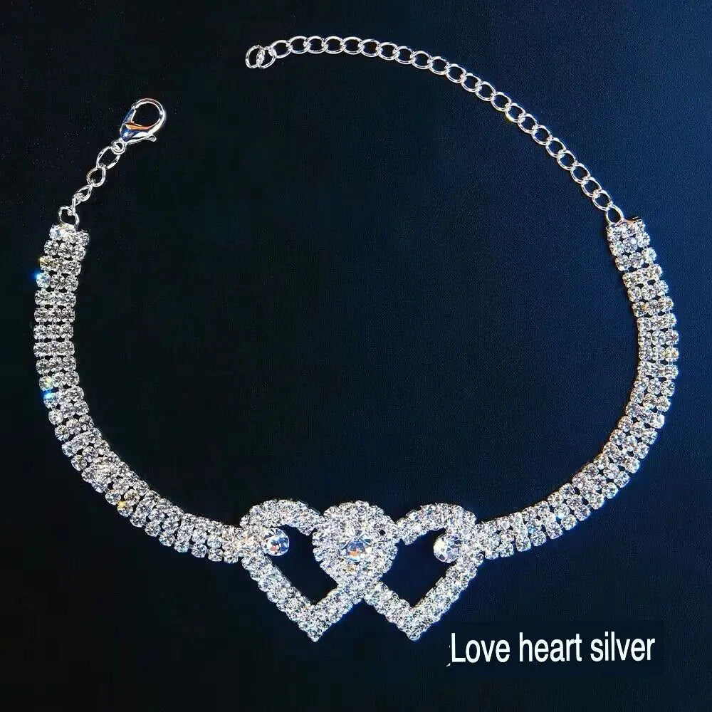 Double Heart Anklet Bracelet Love Barefoot Chain Bling Crystal Ankle Bracelet US - sumet.shop