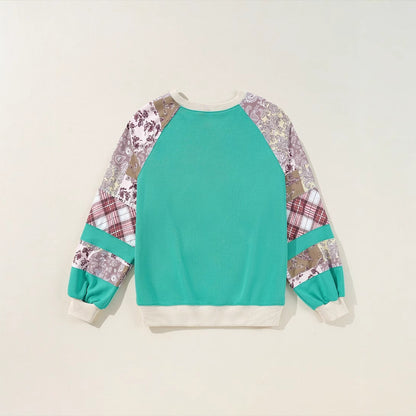 Floral Patchwork Loose Round Neck Sweater Casual Loose