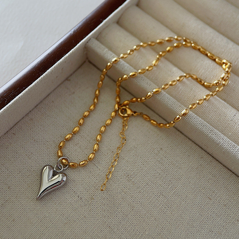 Necklace Special-interest Design Gold And Silver Color Matching Titanium Steel Heart Bead Necklace For Women - sumet.shop