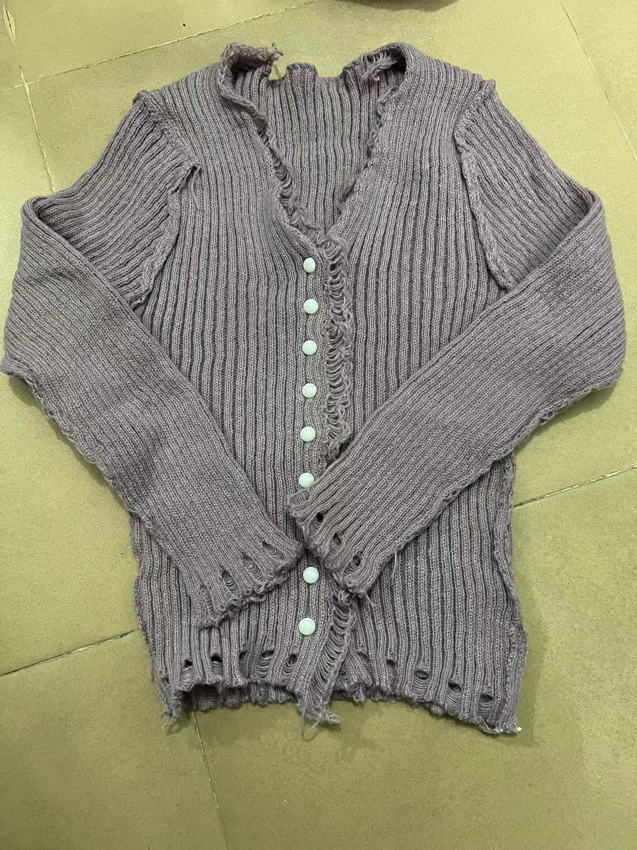 V-neck Sweater Solid Color Slim Fit Knitted Cardigan