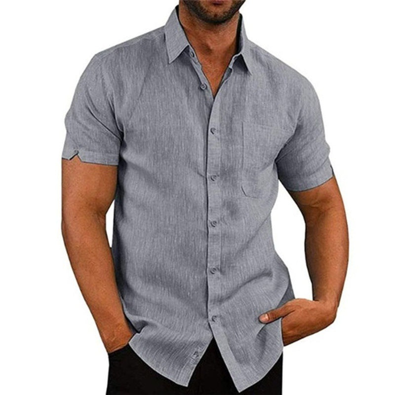 Summer Lapels Solid Color Short Sleeve Button Shirt Men's Short Sleeve - sumet.shop