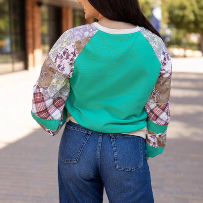 Floral Patchwork Loose Round Neck Sweater Casual Loose