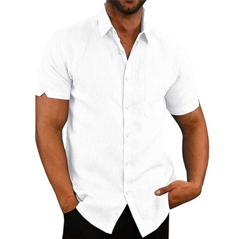 Summer Lapels Solid Color Short Sleeve Button Shirt Men's Short Sleeve - sumet.shop