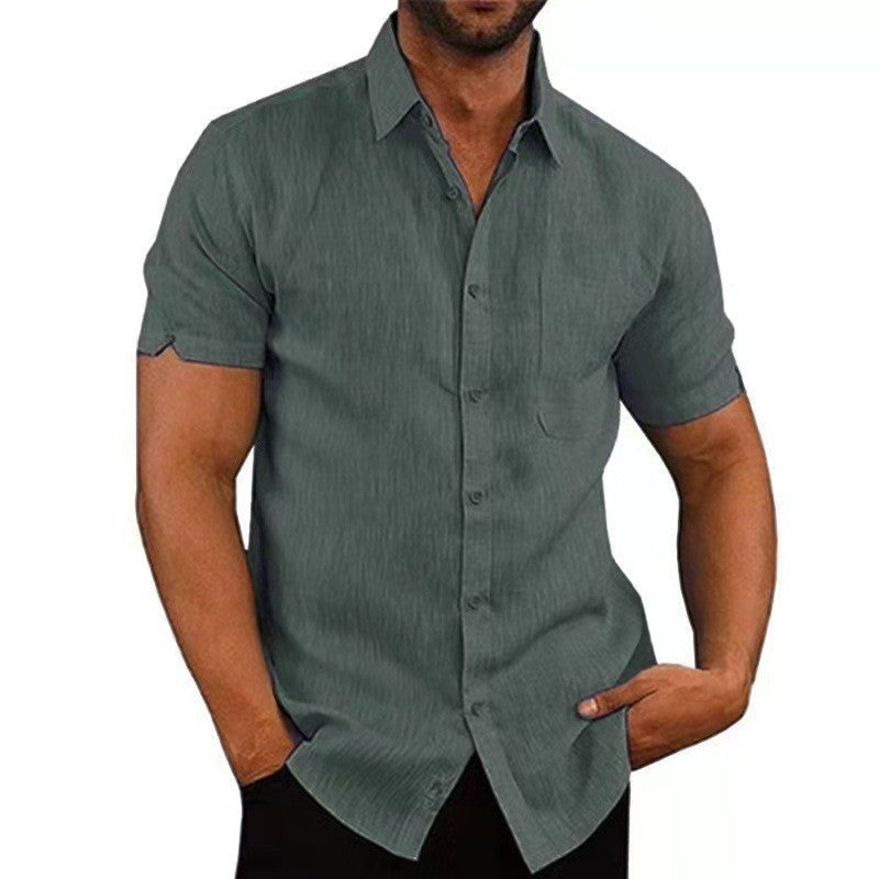 Summer Lapels Solid Color Short Sleeve Button Shirt Men's Short Sleeve - sumet.shop