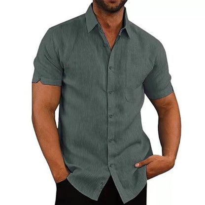 Summer Lapels Solid Color Short Sleeve Button Shirt Men's Short Sleeve - sumet.shop