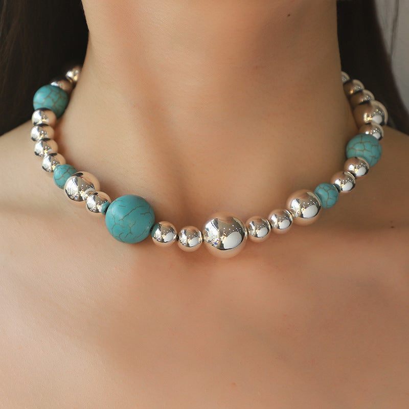 Elegant Turquoise Beaded Necklace For Women Europe And America Cross Border Fashion Beaded - sumet.shop