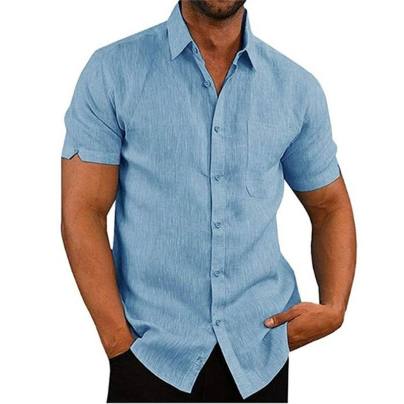 Summer Lapels Solid Color Short Sleeve Button Shirt Men's Short Sleeve - sumet.shop
