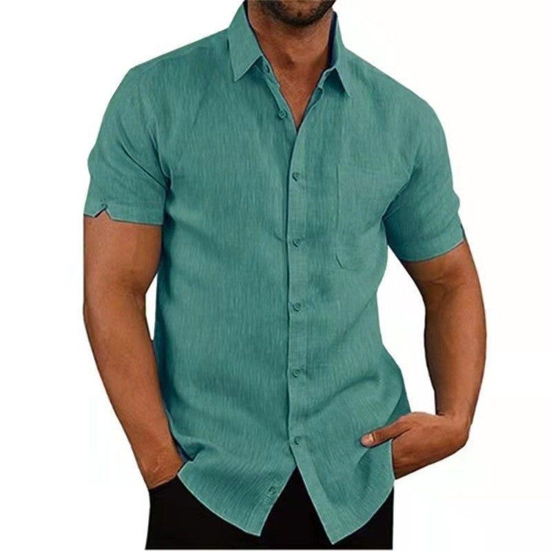Summer Lapels Solid Color Short Sleeve Button Shirt Men's Short Sleeve - sumet.shop