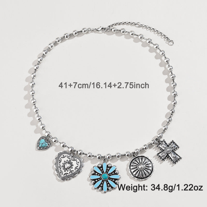 Personalized Turquoise Wax Rope Necklace Embossed Vintage Cross - sumet.shop