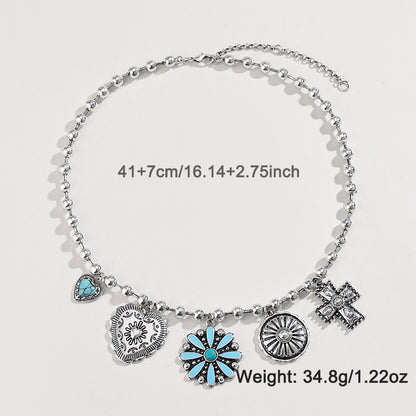 Personalized Turquoise Wax Rope Necklace Embossed Vintage Cross - sumet.shop