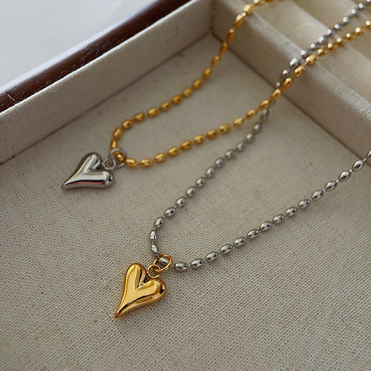 Necklace Special-interest Design Gold And Silver Color Matching Titanium Steel Heart Bead Necklace For Women - sumet.shop