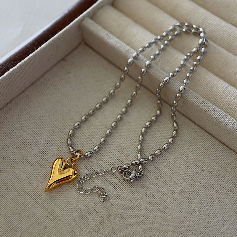 Necklace Special-interest Design Gold And Silver Color Matching Titanium Steel Heart Bead Necklace For Women - sumet.shop