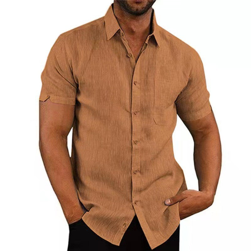 Summer Lapels Solid Color Short Sleeve Button Shirt Men's Short Sleeve - sumet.shop
