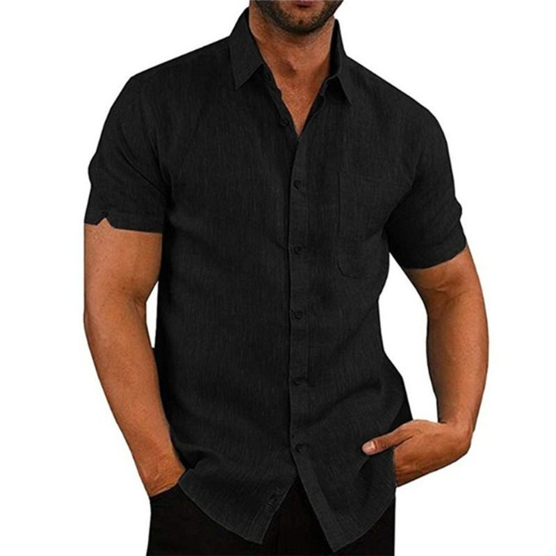 Summer Lapels Solid Color Short Sleeve Button Shirt Men's Short Sleeve - sumet.shop