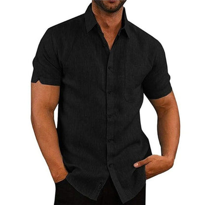Summer Lapels Solid Color Short Sleeve Button Shirt Men's Short Sleeve - sumet.shop