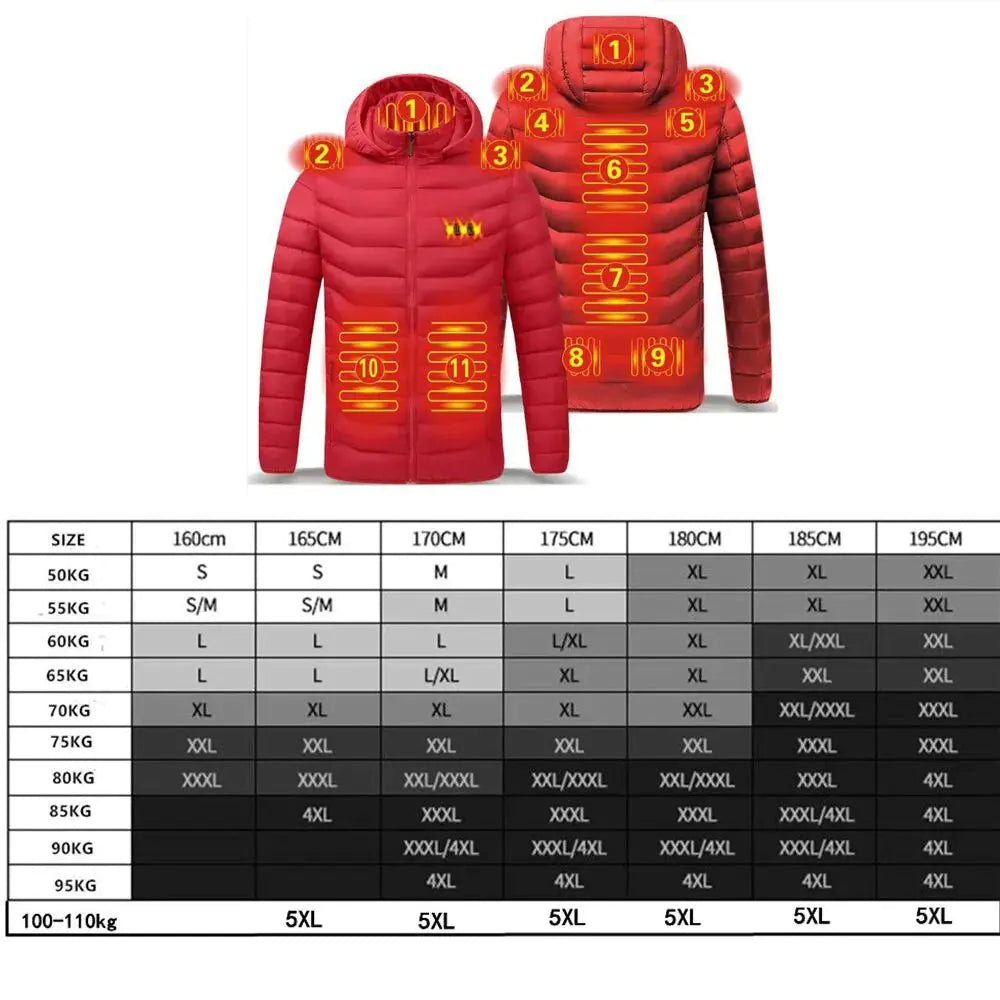 Men Winter Warm USB Heating Jackets Smart Thermostat Pure Color Hooded Heated Clothing Waterproof  Warm Jackets - sumet.shop