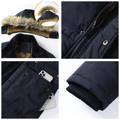 Windproof Fleece Thick Jacket Coat Men Fashion Hooded Fur Collar - sumet.shop