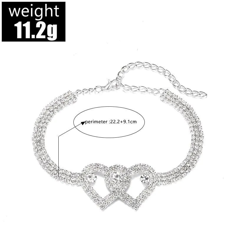 Double Heart Anklet Bracelet Love Barefoot Chain Bling Crystal Ankle Bracelet US - sumet.shop