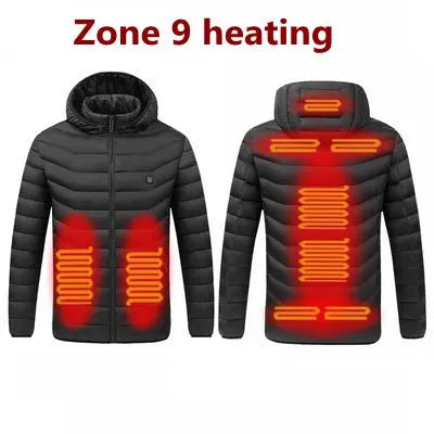 Men Winter Warm USB Heating Jackets Smart Thermostat Pure Color Hooded Heated Clothing Waterproof  Warm Jackets - sumet.shop