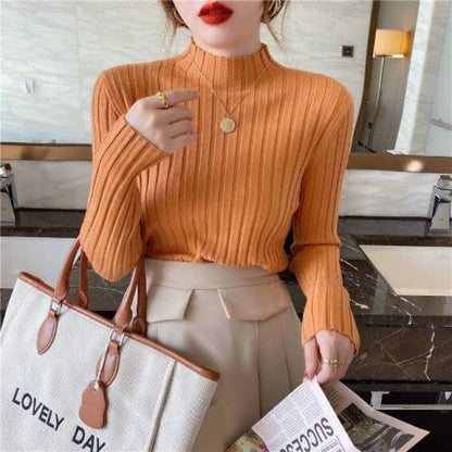 Women's Half High Collar White Knitting Top