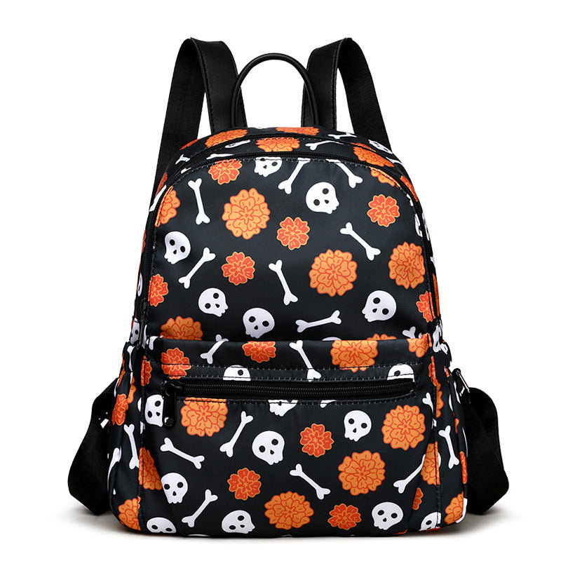 Halloween Backpack Skull Print Backpack For Women Waterproof Large Capacity Zipper Multi-pocket Shopping Travel Bags