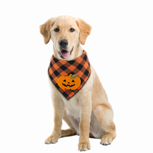 Bandana Halloween Dog Plaid Bandana With Pumpkin Appliques,Pet Dog Puppy Holiday Scarf