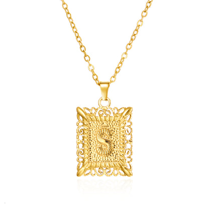 Stainless Steel 26 Letters Titanium Steel Square Pendant - sumet.shop