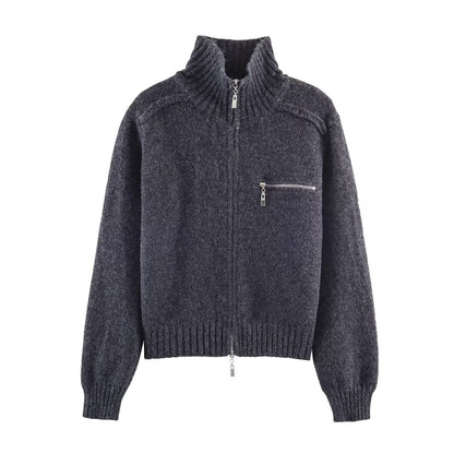 Double Zipper Design For Knitted Sweater Jacket