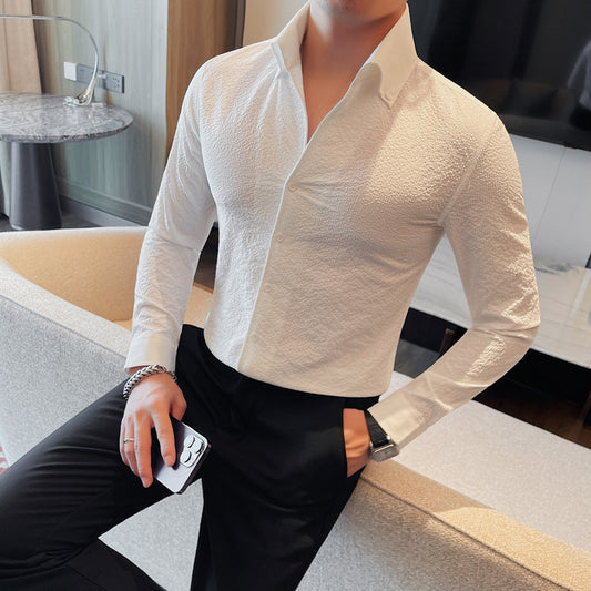 Long Sleeve Shirt Business Casual  British Style Spring Men's Long Sleeve Shirt Business Casual Solid Color