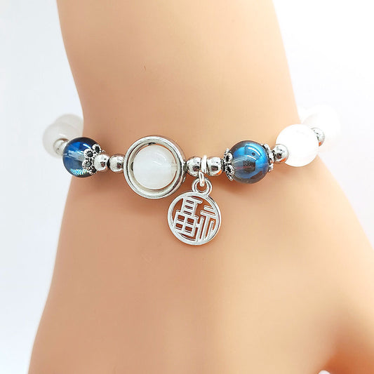 Bracelet Butterfly Ball Bracelet Female Ins Special-interest Design Aquamarine Gray Moonlight