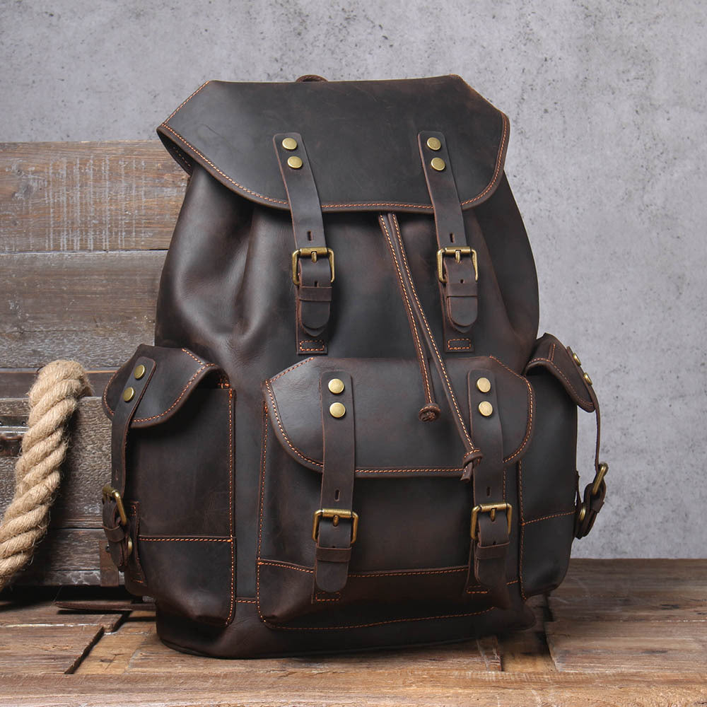 Backpack Men's Retro Large Capacity First Layer Cowhide Backpack