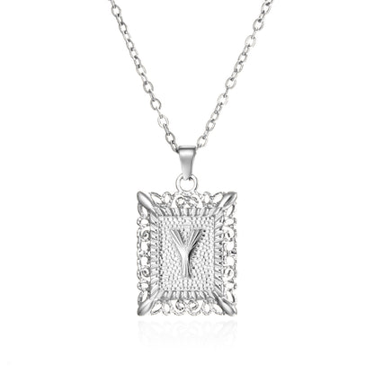 Stainless Steel 26 Letters Titanium Steel Square Pendant - sumet.shop